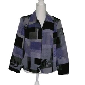 Dressbarn Purple and Black Zip Vintage Blazer Jacket Size Medium